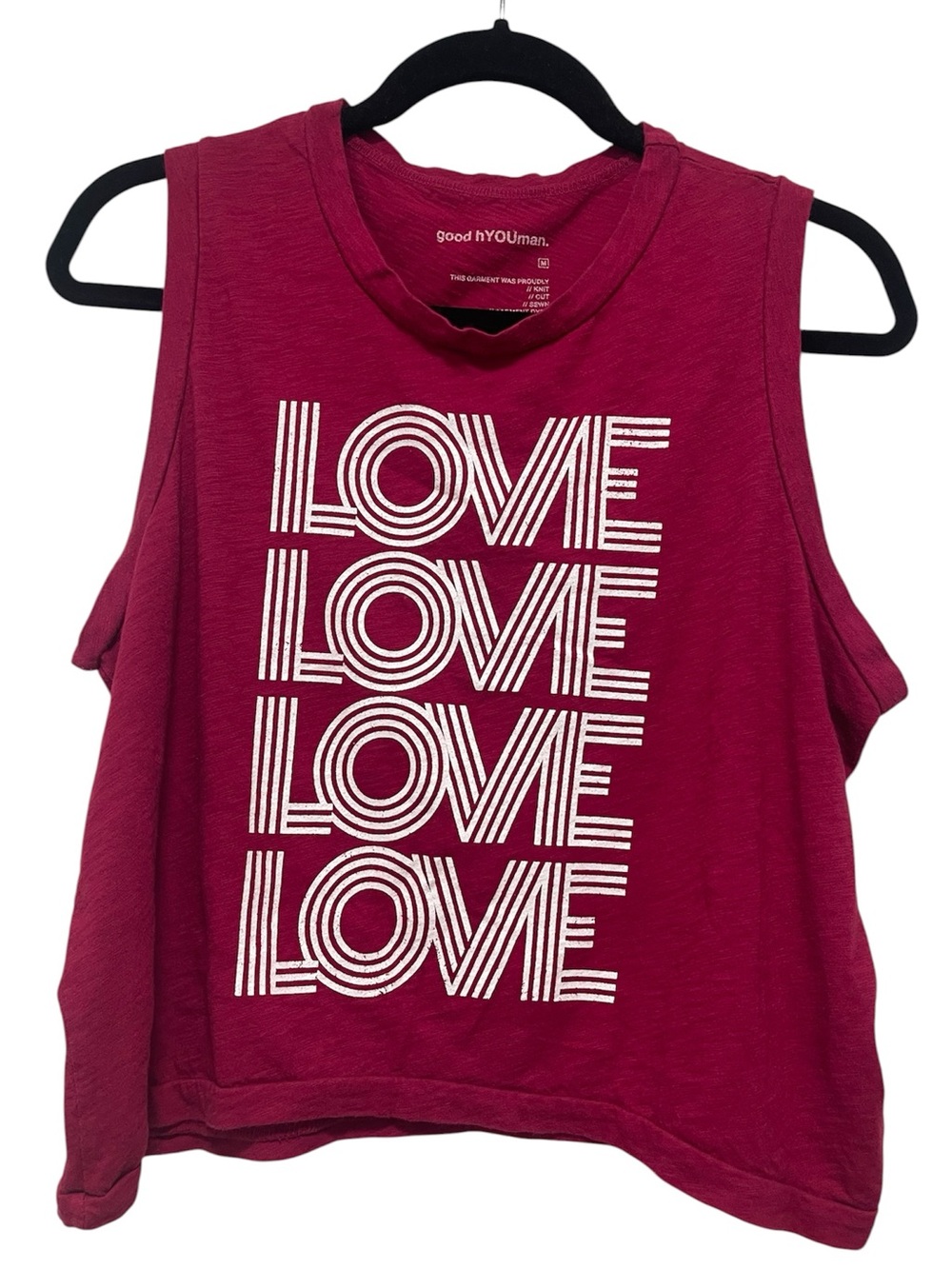 Good hYOUman Size Medium M LOVE Pink Fuschia Cropped Boxy Tank Top